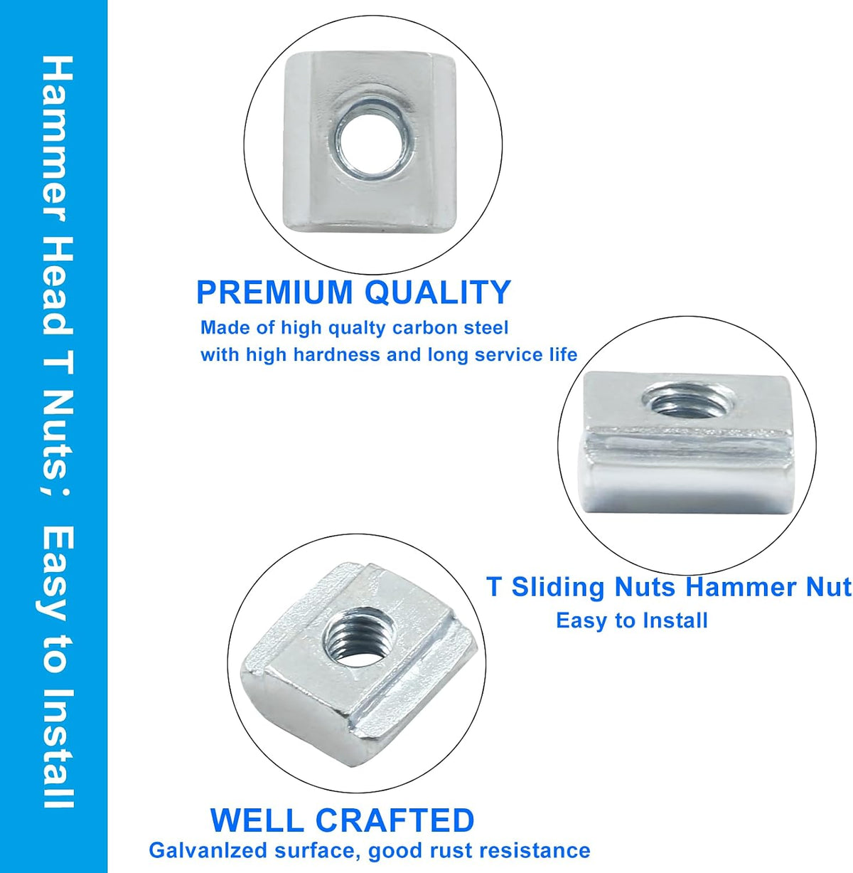 50Pcs 2020 Series Sliding T Nuts, M4, Carbon Steel