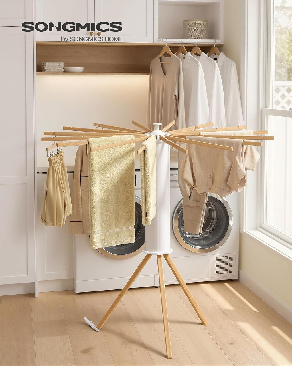 Clothes Drying Rack Foldable, Rotary Tripod Laundry Drying Rack, Rotatable Portable Floor Standing Clothes Airer