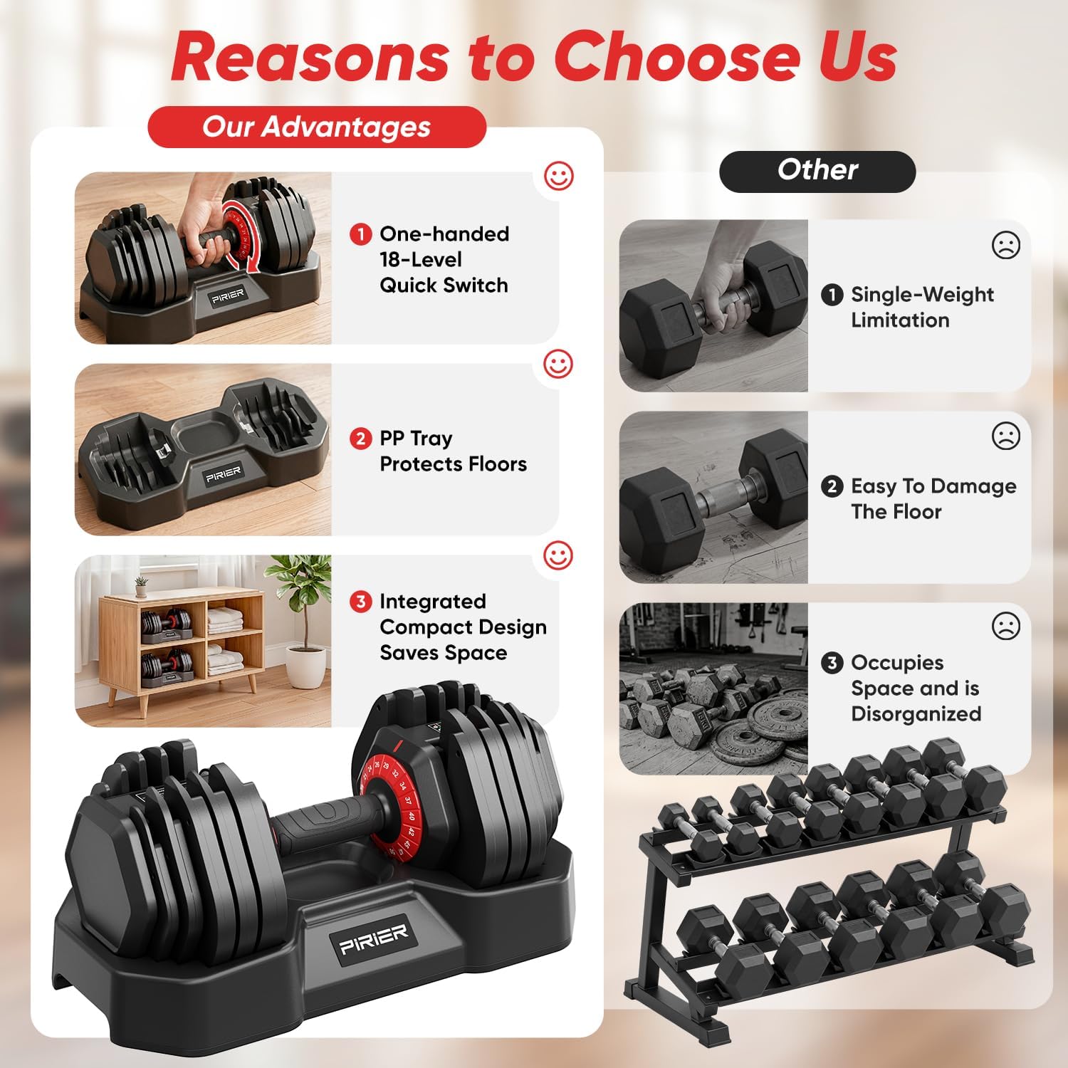 Adjustable Dumbbell Set 50LB, 18-in-1 Free Weight Adjustable Dumbbells, One-Hand Twist Adjust, Space-Saving Design