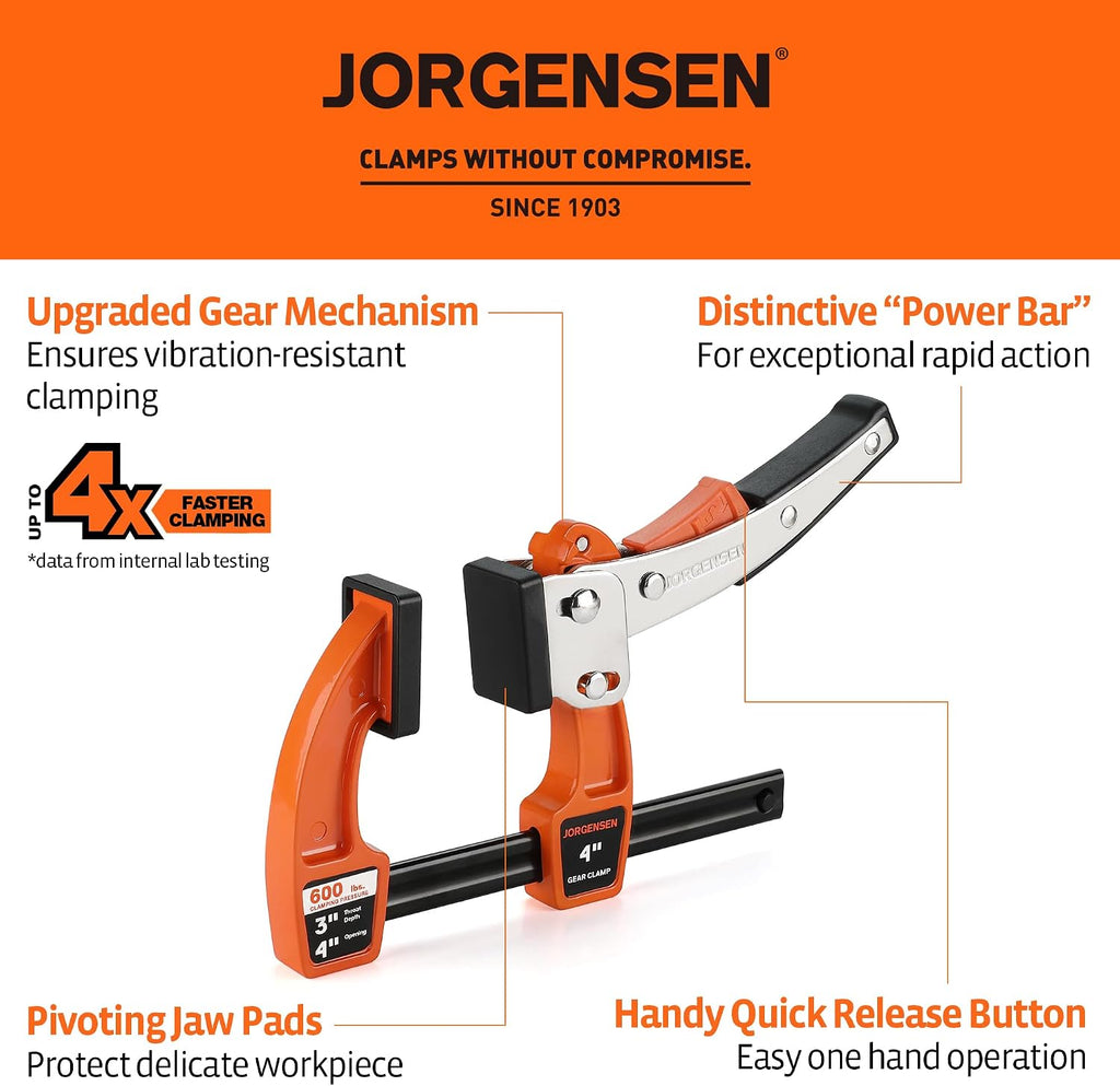 4-inch Bar Clamp Set, Ratcheting Bar Clamp for Woodworking, Quick Release Gear Clamp with 600 lbs Load Limit - 2 Pack