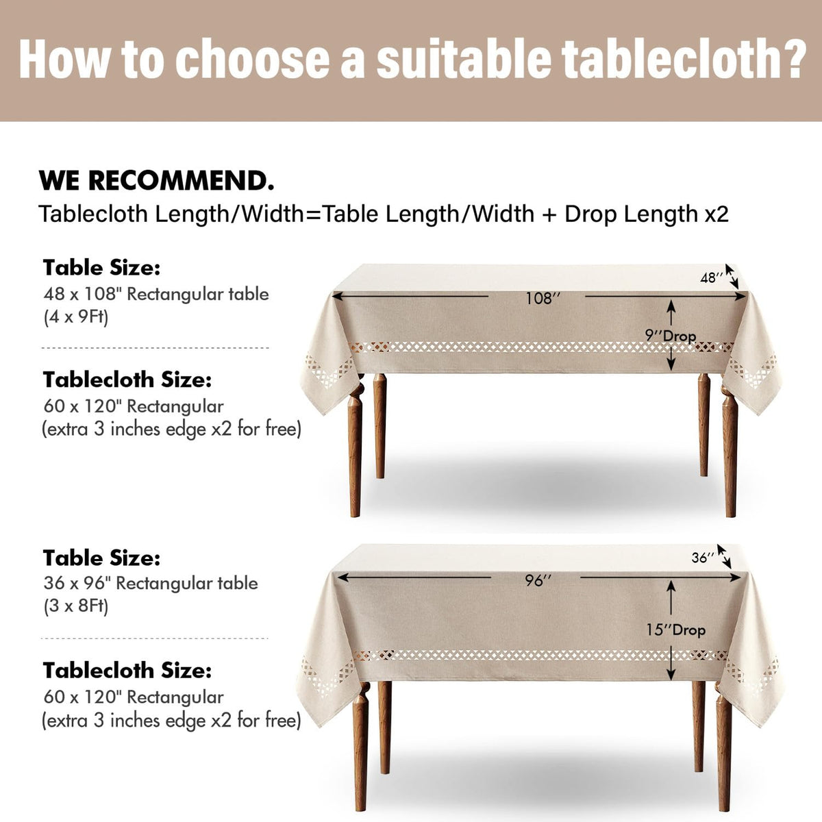 Beige Rectangle Tablecloth with Decorative Cutouts 60x120 inch