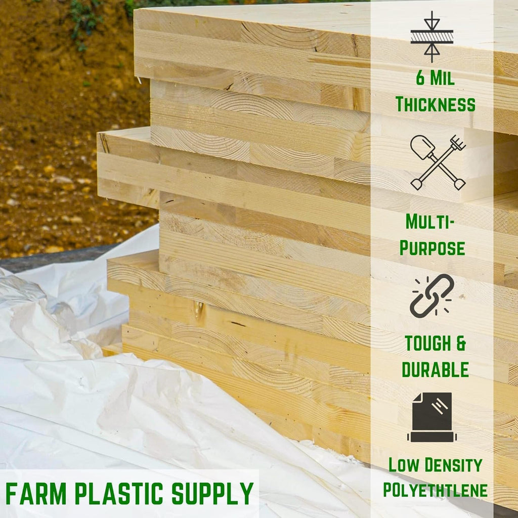 6 mil White Construction Plastic Sheeting - Thick Plastic Sheeting, White Tarp, Construction Plastic, Dust