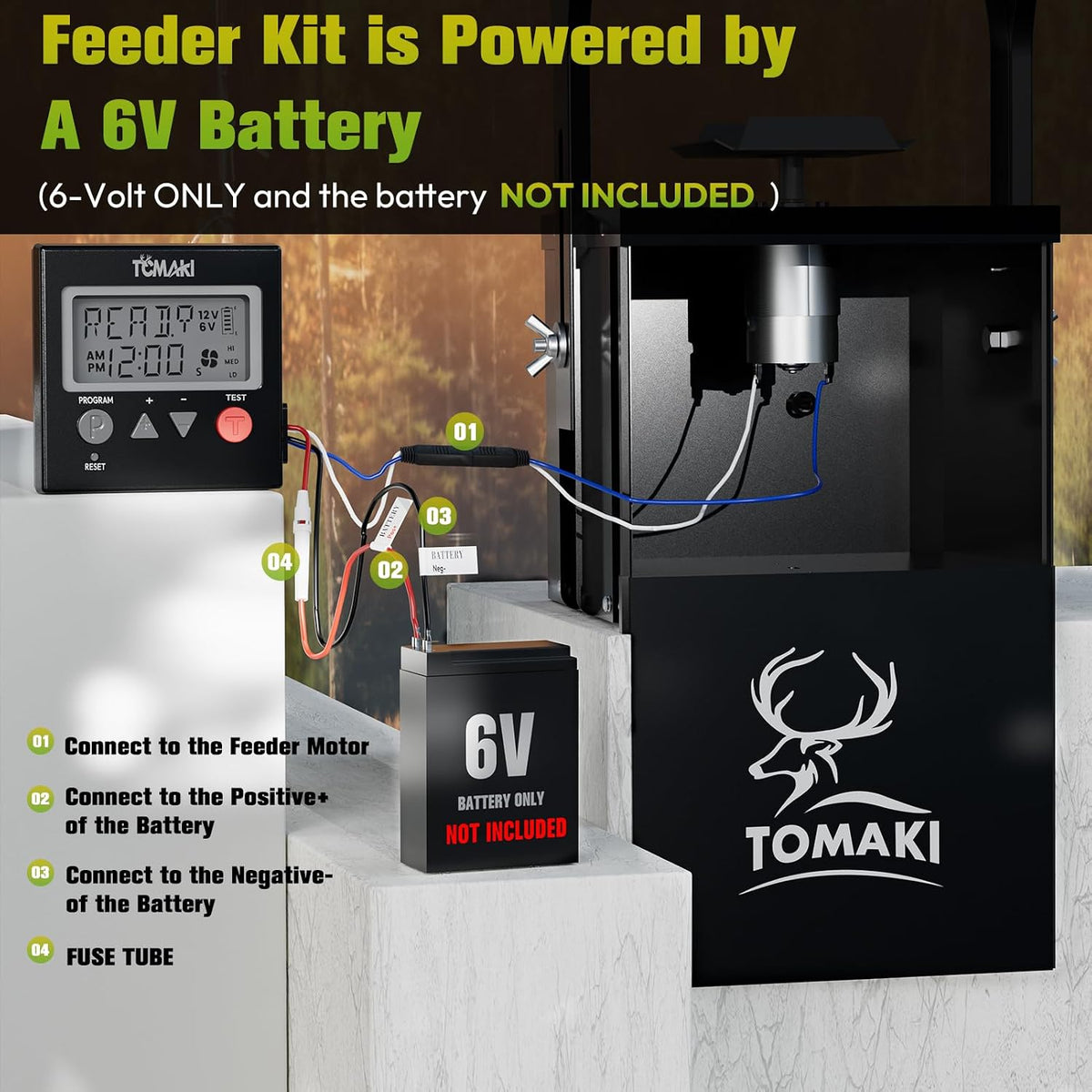 6V Deer Feeder Kit, Motor and Timer Metal Kit, Digital Game FeederTimer, Mounting Bracket Included, Up to 8 Feed