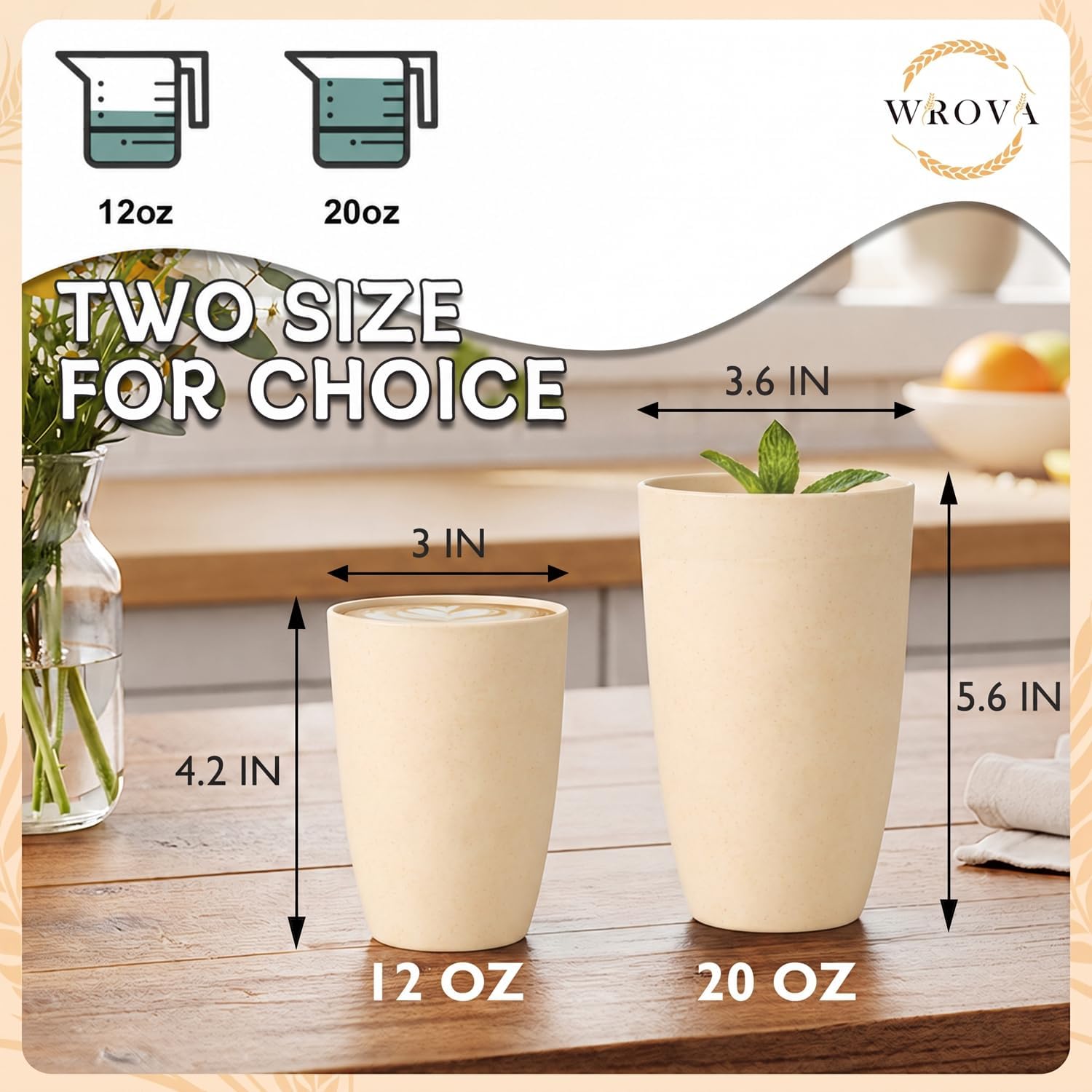 Wheat Straw Cups 6 PCS Good Alternative to Plastic Reusable Cups 12 oz Unbreakable Drinking Cup Reusable Dishwasher