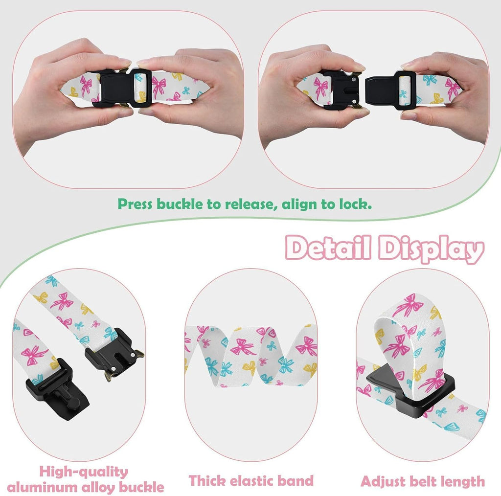 Bow Tie Adjustable Kids Elastic Belts, Girls Boys Stretch Waist Belt with Aluminum Alloy Buckle