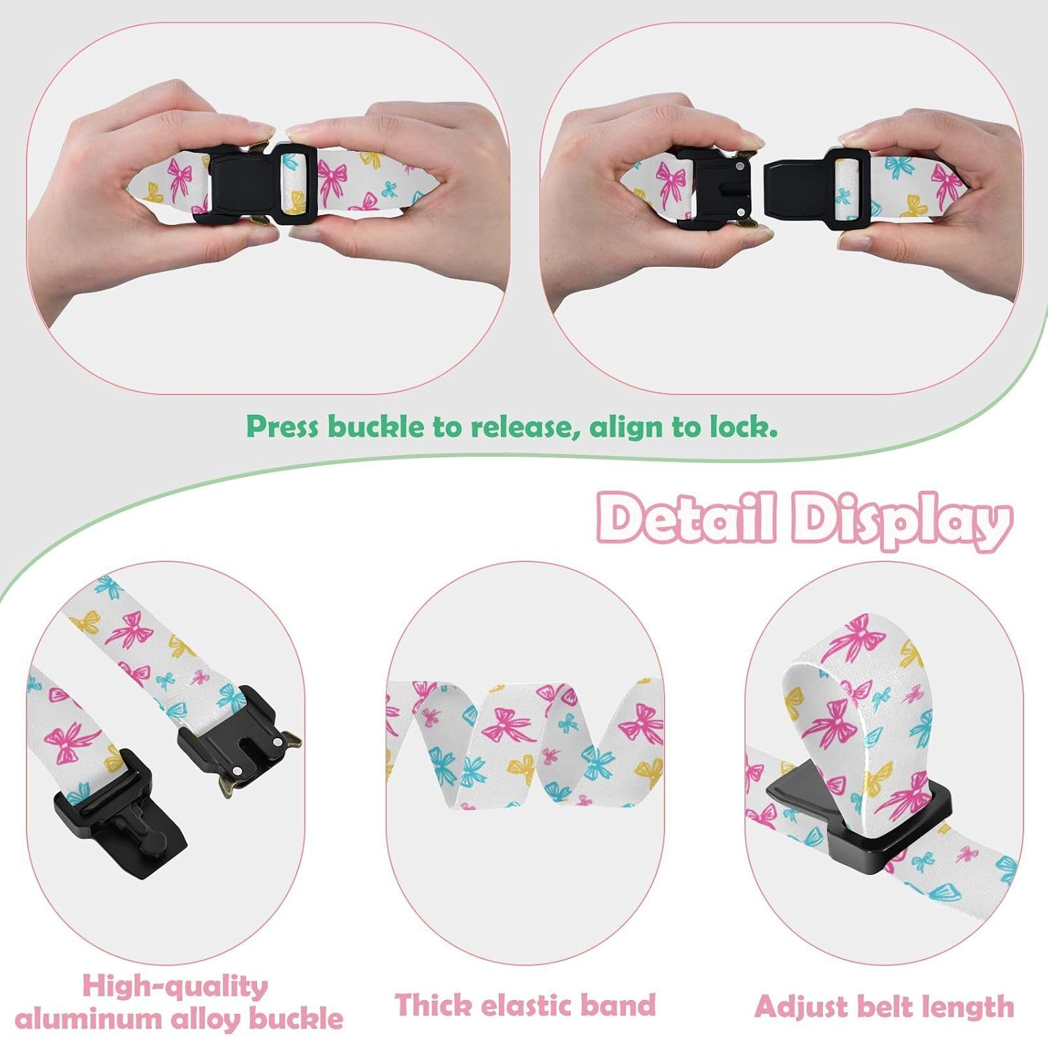 Bow Tie Adjustable Kids Elastic Belts, Girls Boys Stretch Waist Belt with Aluminum Alloy Buckle