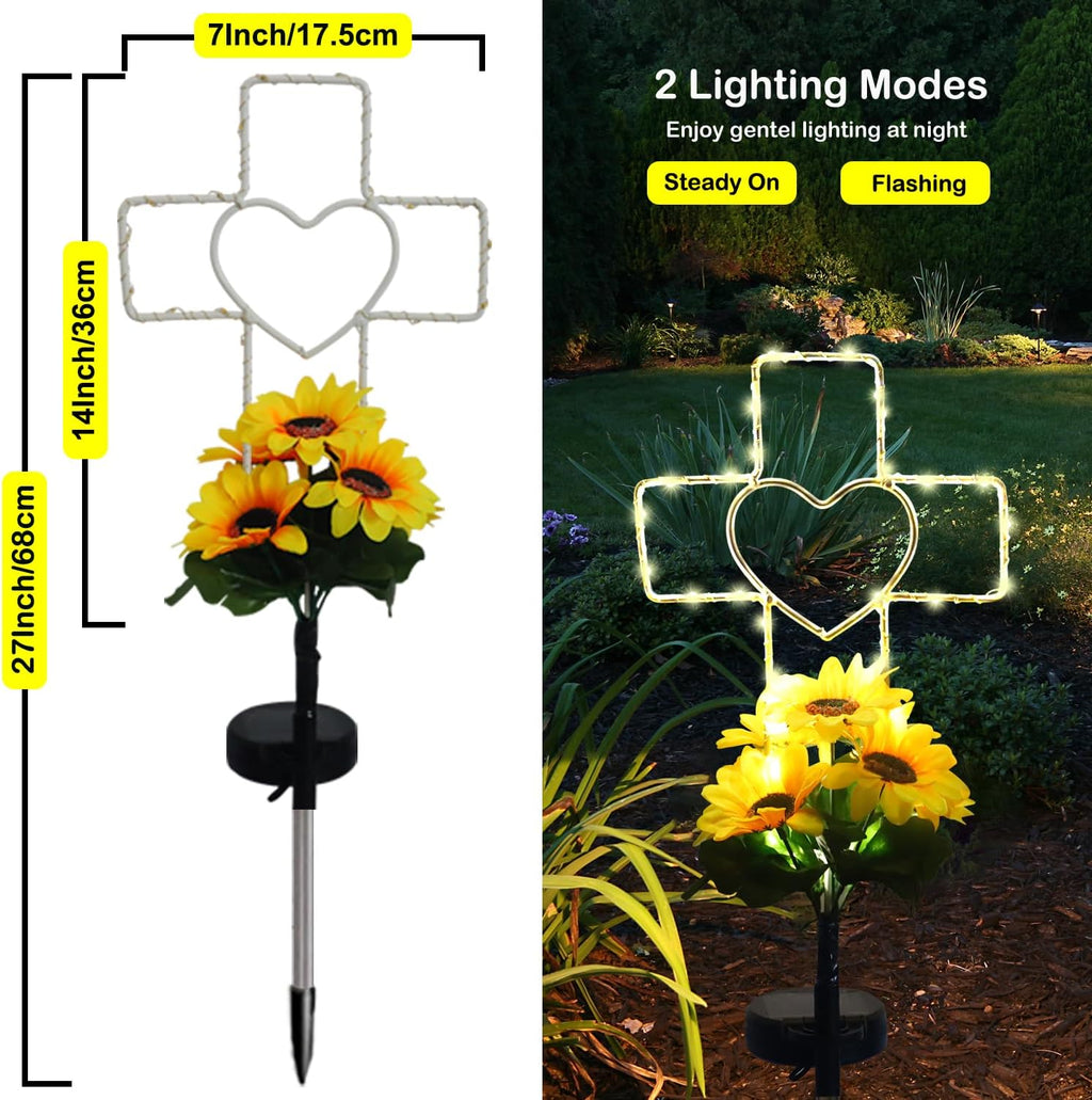 Solar Cross Cemetery Decorations for Grave, Memorial Sympathy Gift for Loss of Loved One Mom Dad, Grave Decorations