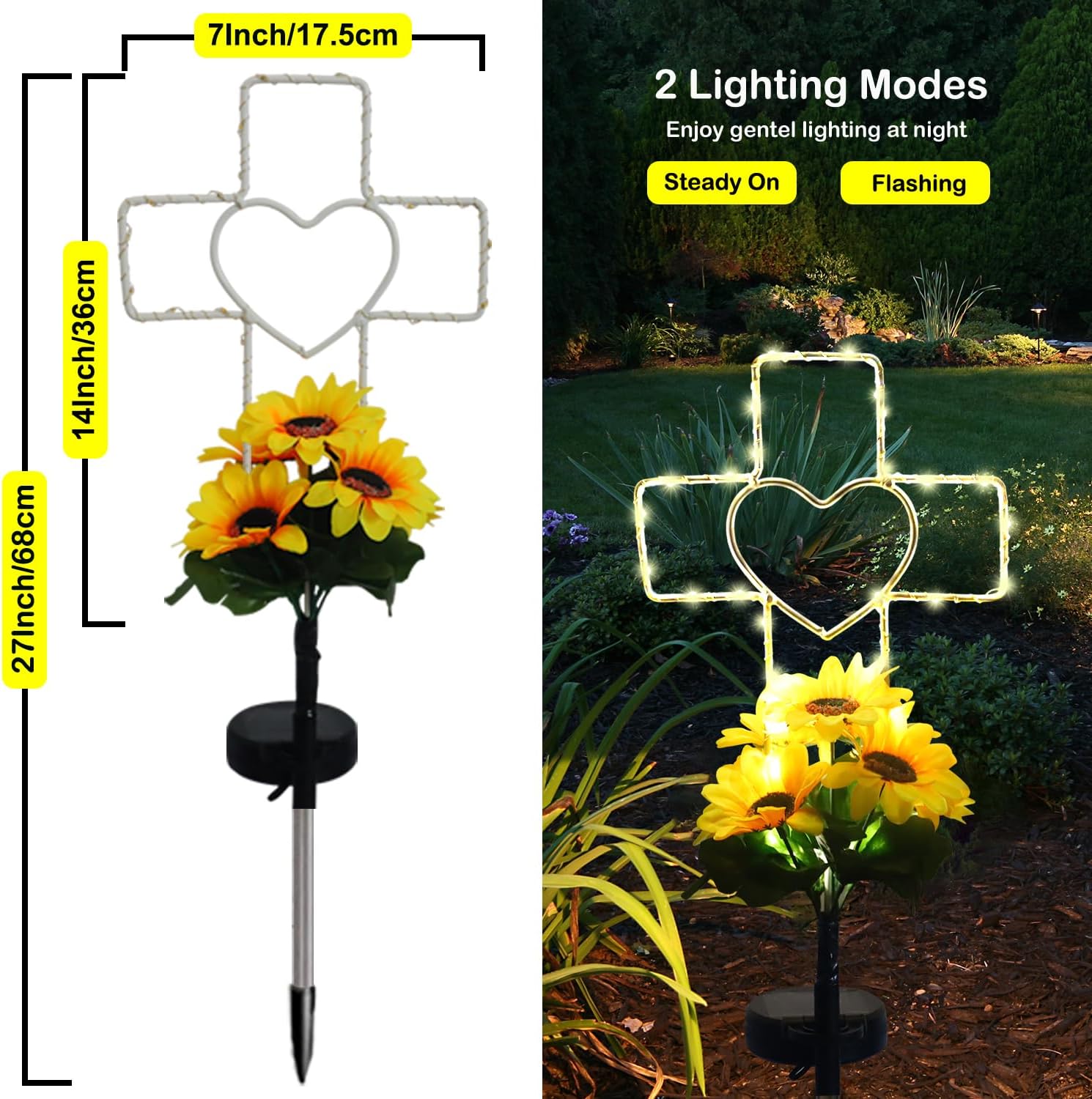 Solar Cross Cemetery Decorations for Grave, Memorial Sympathy Gift for Loss of Loved One Mom Dad, Grave Decorations