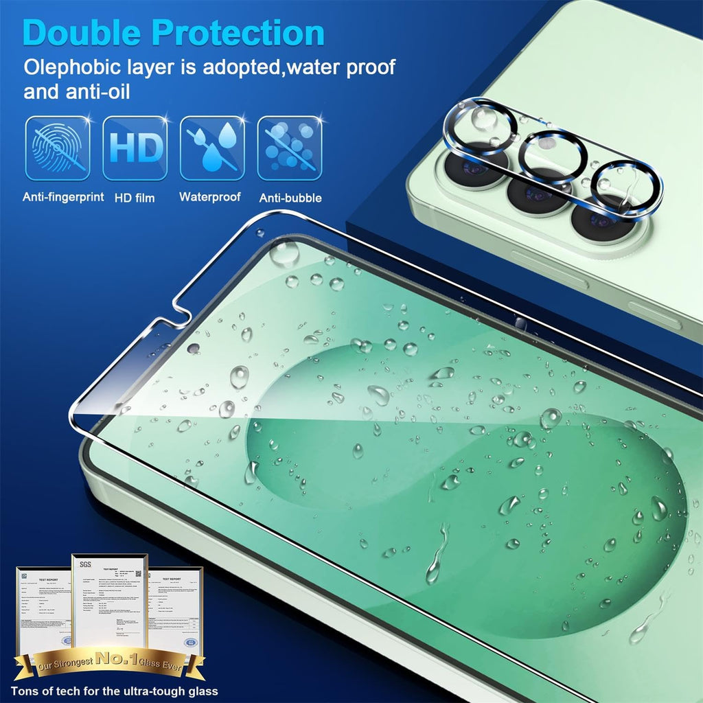 3 Pack for Samsung Galaxy S25 Screen Protector Tempered Glass + 3 Pack Camera Lens Protector, Military Grade