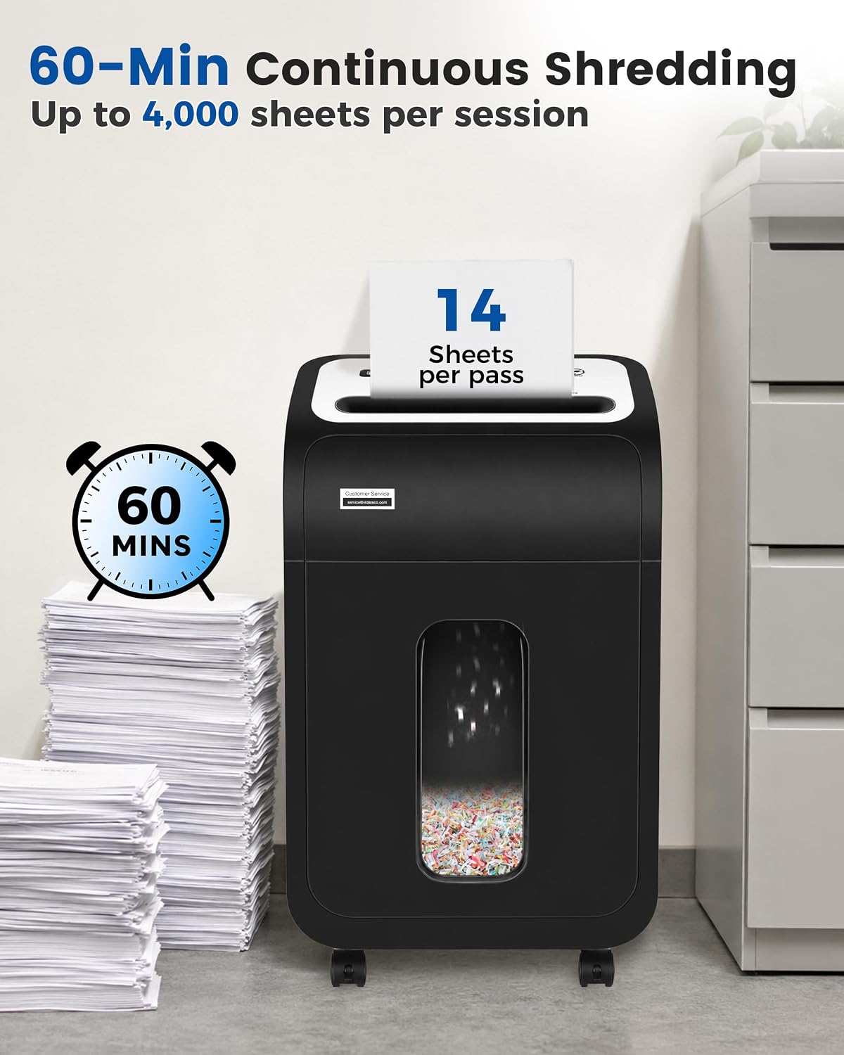 14-Sheet Micro Cut Paper Shredder for Home Office Heavy Duty | Auto-Reverse Anti-Jam, 60-Min Runtime P-4 Security