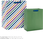 Solid Gift Bag Assortment (8 Bags: 4 Medium 9", 4 Large 13") Blue, Green, Orange, Cheers, Stripes