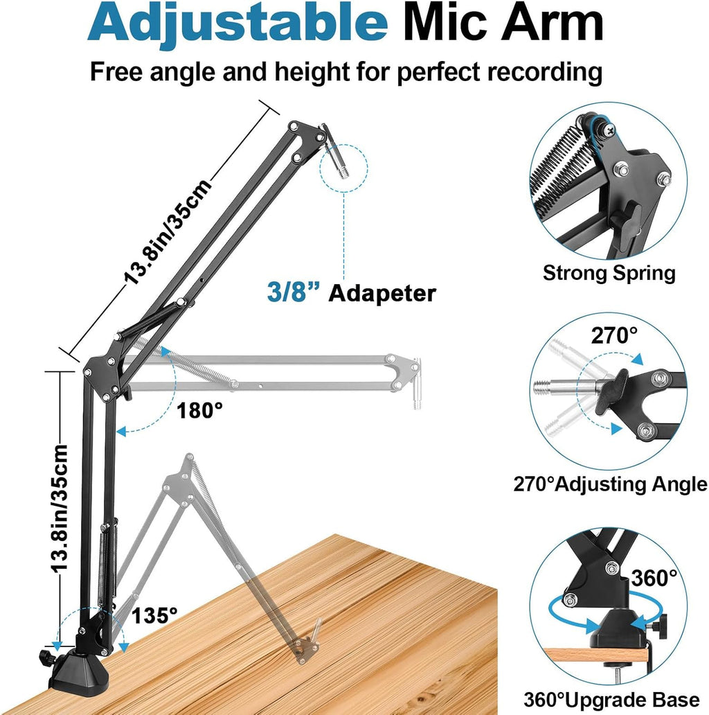 Microphone Stand for Blue Yeti Upgraded Mic Boom Arm Desk Mount for Hyperx Quadcast Blue Yeti Pro X Snowball with Top