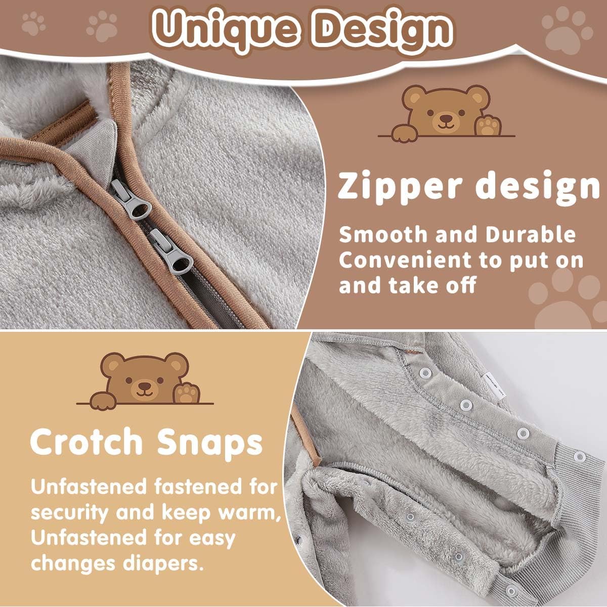 Newborn Baby Bear Outfit Suit Thin Fleece Jumpsuit Romper Hooded Winter Clothes Snowsuit Coat Infant Girls Boys