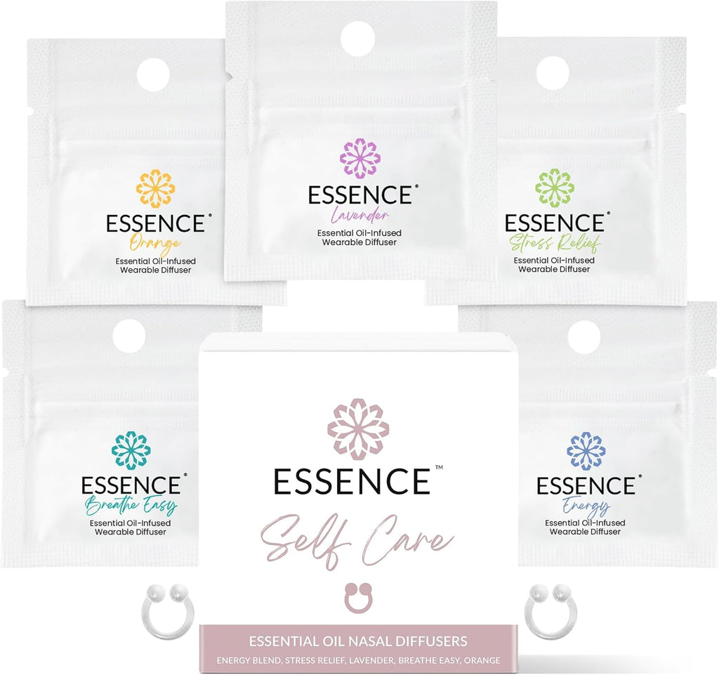 Essence Nasal Diffuser Self Care Bundle – Essential Oil Silicone Nose Rings for Stress, Energy & Mental Clarity –