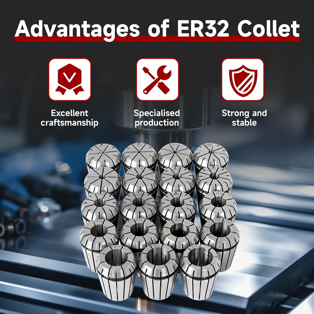 findmall 19Pcs 2-20MM ER32 Spring Collet Set Collet Chuck
