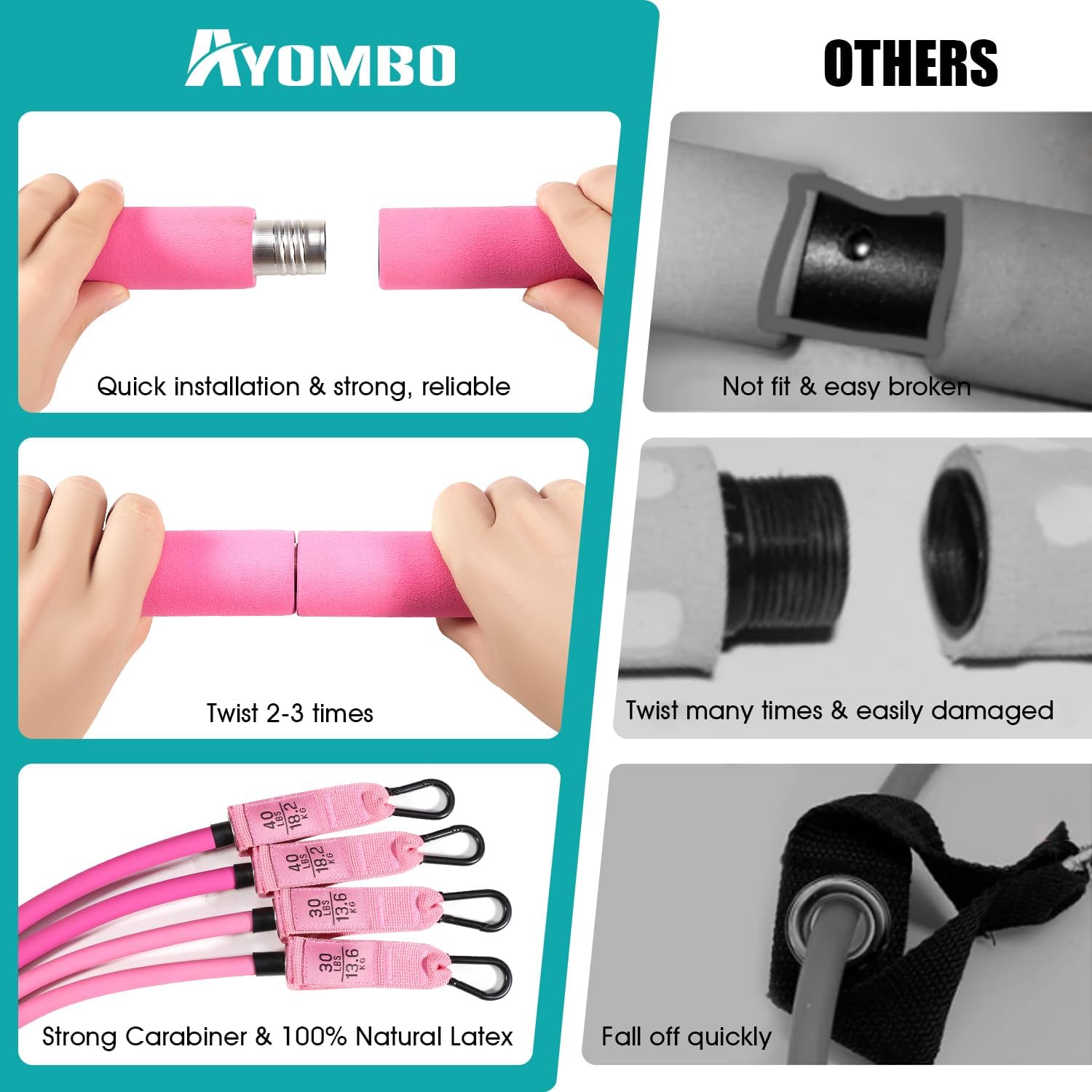 Pilates Bar Kit with Resistance Bands, Pilates Workout Equipment for Legs, Hip, Waist, Arm, Squats Exercise Equipment