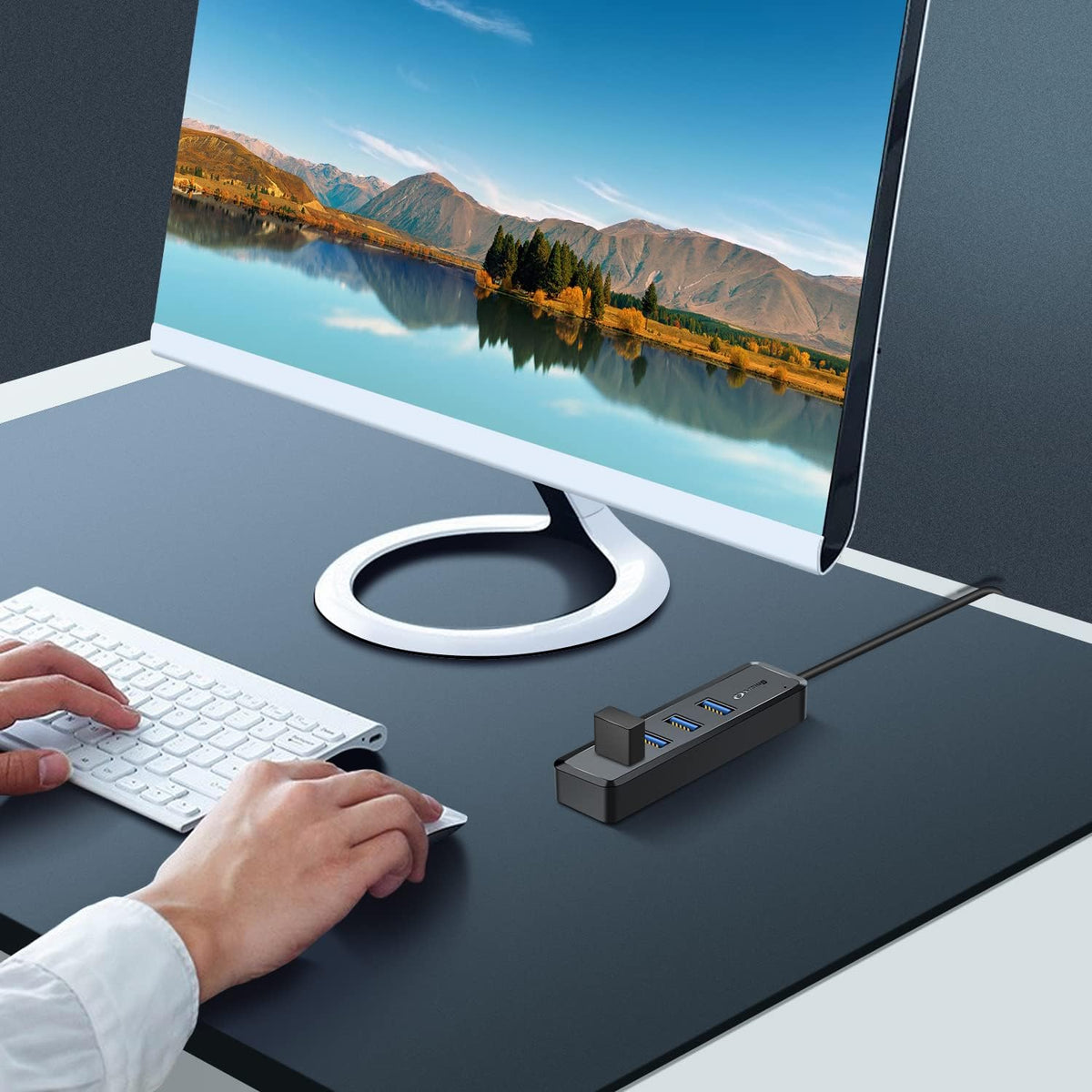 H302S USB 3.0 Hub, 4-Port USB Expander with 2ft Long Cable, High-Speed Data Transfer, Compatible with Laptop, PC