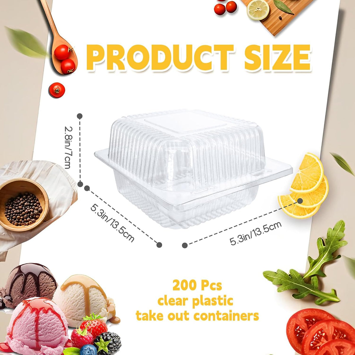 200 Pcs Clear Plastic Take out Containers,Disposable Fancy Hinged Top Square Clamshell Food Boxes,Cake Slice