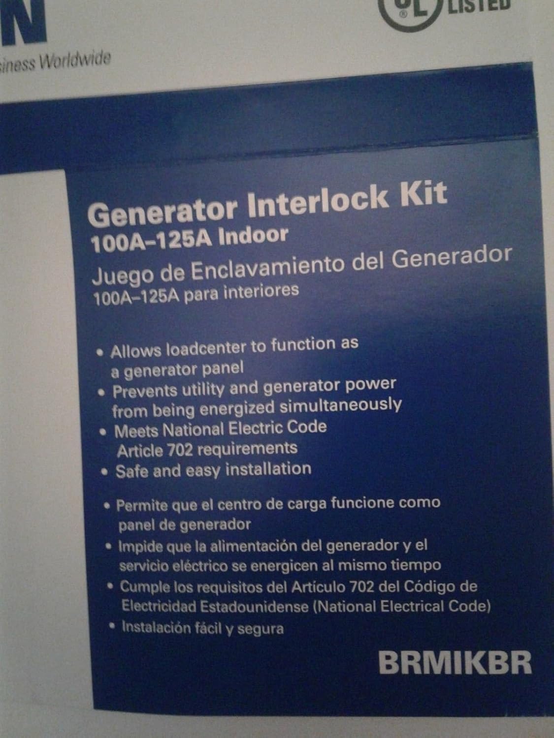 Eaton Generator Interlock Kit 100A-125A BRMIKBR Type BR