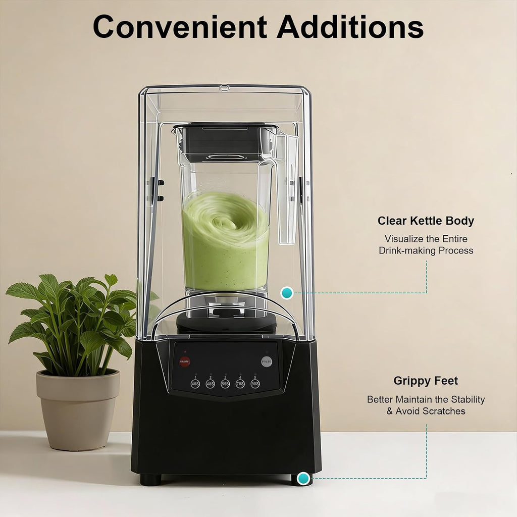Commercial Blender, 2200W 1.8L/0.48Gal Soundproof Blender Smoothie Blenders Machine with 5 Preset Time options &