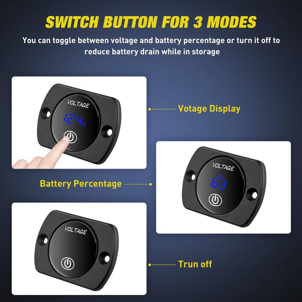 12V LED Display Voltmeter with Touch Switch Waterproof | Digital Voltage Gauge Panel Meter Battery Monitor Board