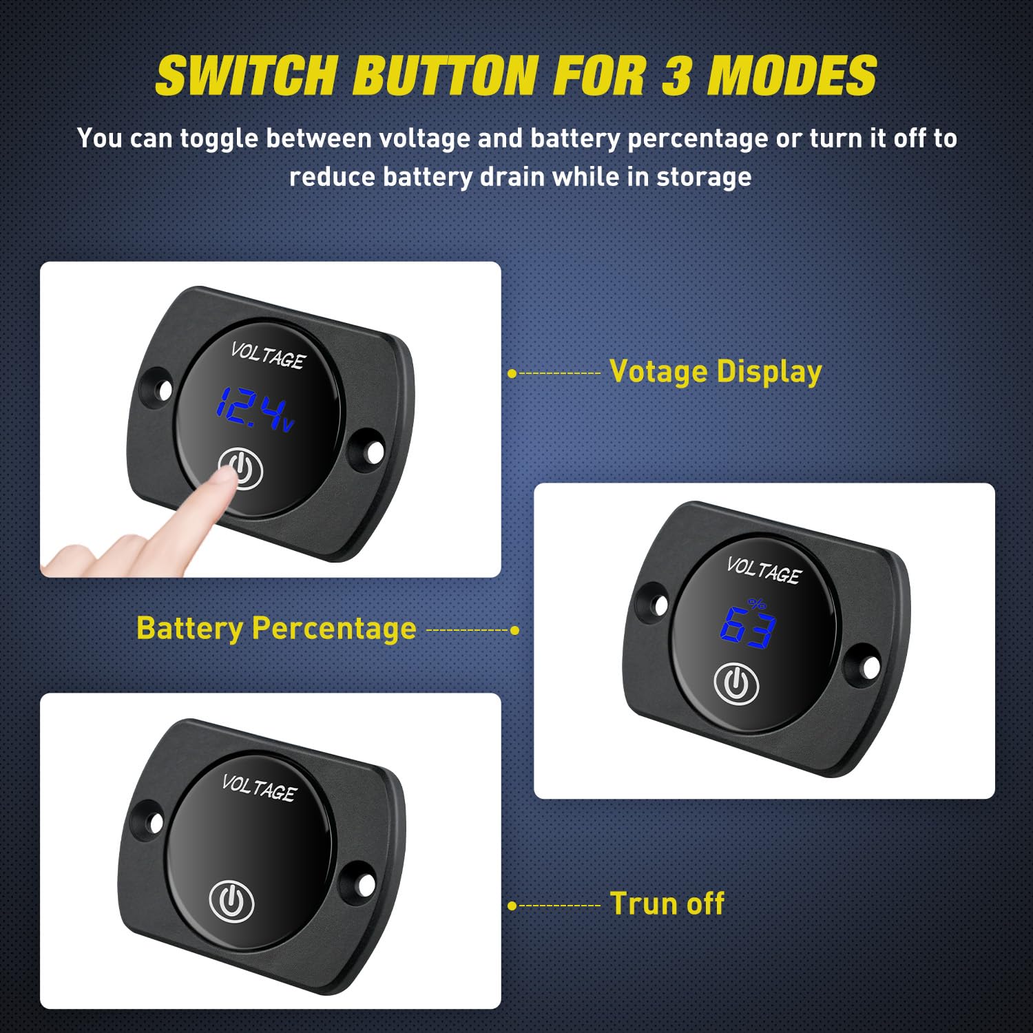 12V LED Display Voltmeter with Touch Switch Waterproof | Digital Voltage Gauge Panel Meter Battery Monitor Board