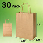 30 Pack 5.15×3.15×7.8 in Kraft Small Paper Bags with Handles