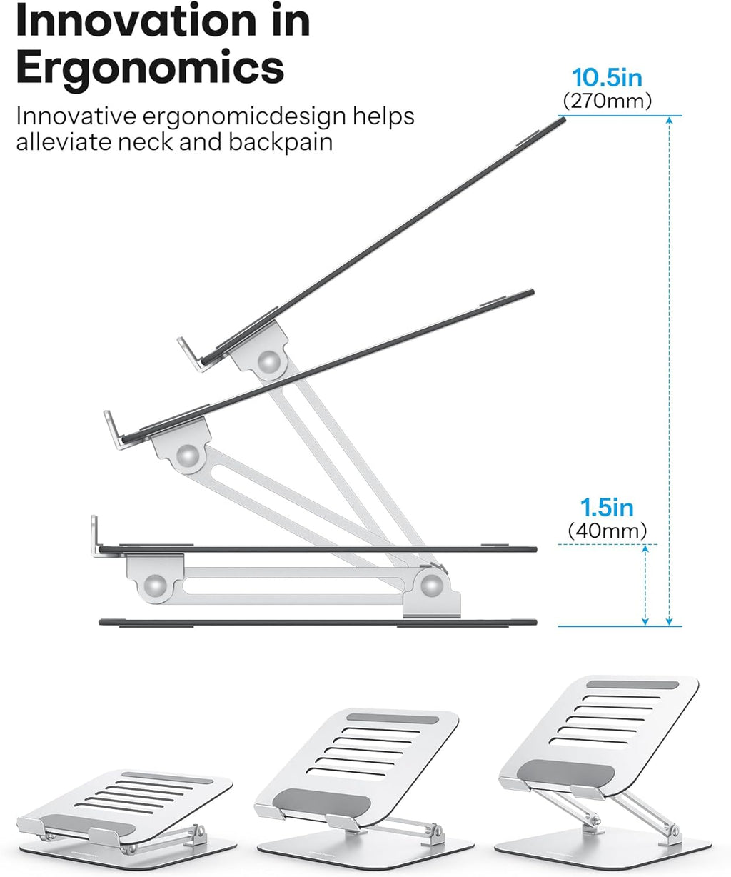 Laptop Stand for Desk, Ergonomic Metal Adjustable Laptop Stand, Laptop Holder Riser with Cooling Function, Computer