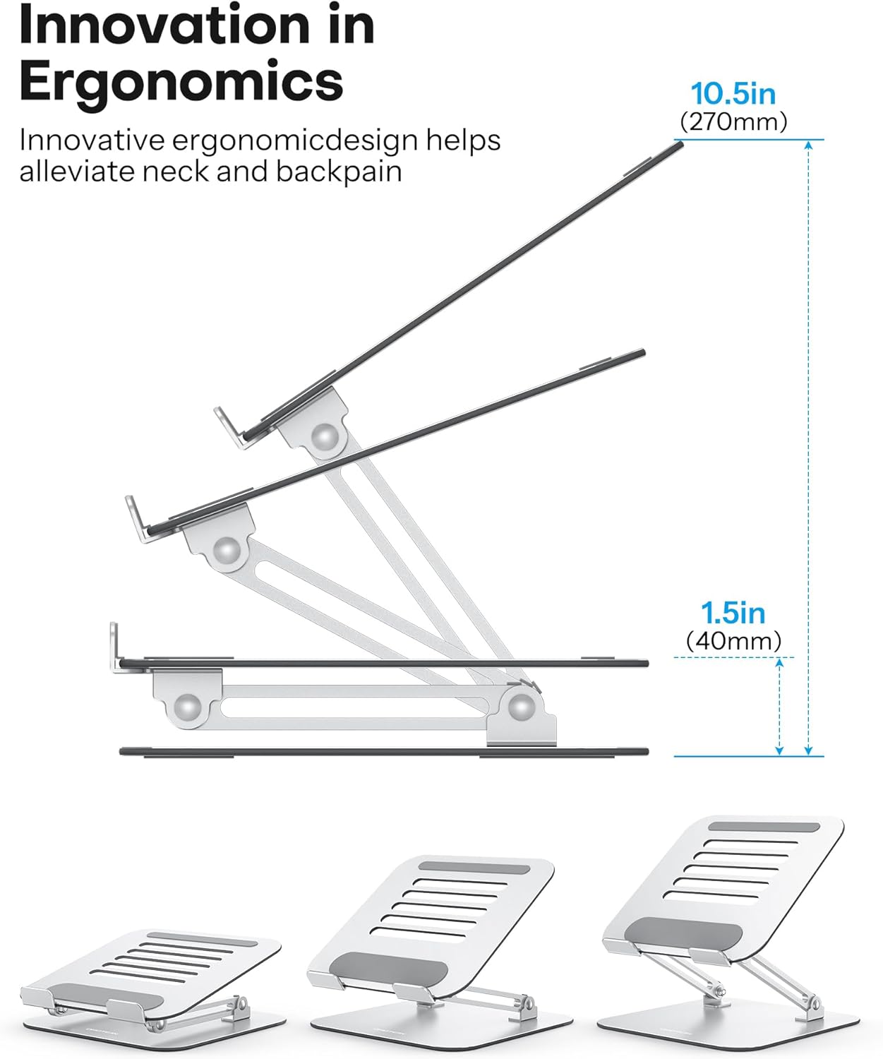 Laptop Stand for Desk, Ergonomic Metal Adjustable Laptop Stand, Laptop Holder Riser with Cooling Function, Computer