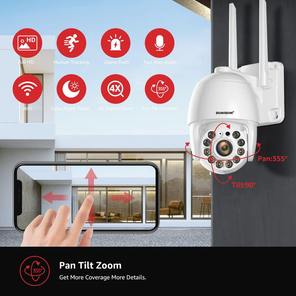 2K Security Camera Outdoor, Wireless WiFi IP Camera Home Security System 360° View,Motion Detection, auto