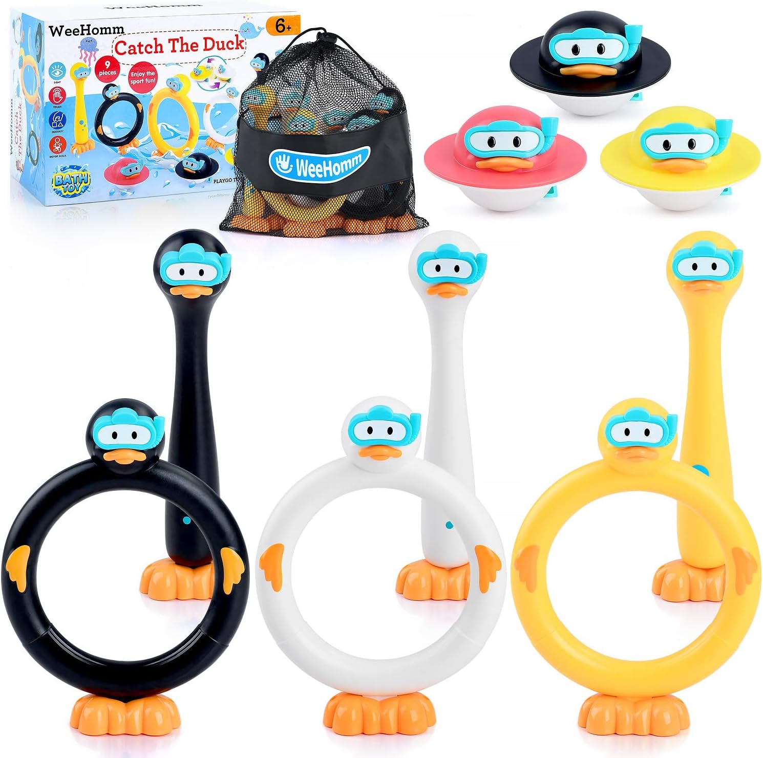 Pool Diving Toys for Kids, 9 PCS Swimming Pool Diving Rings, Summer Duck Dive Sticks with Duck Float Toys for Kids