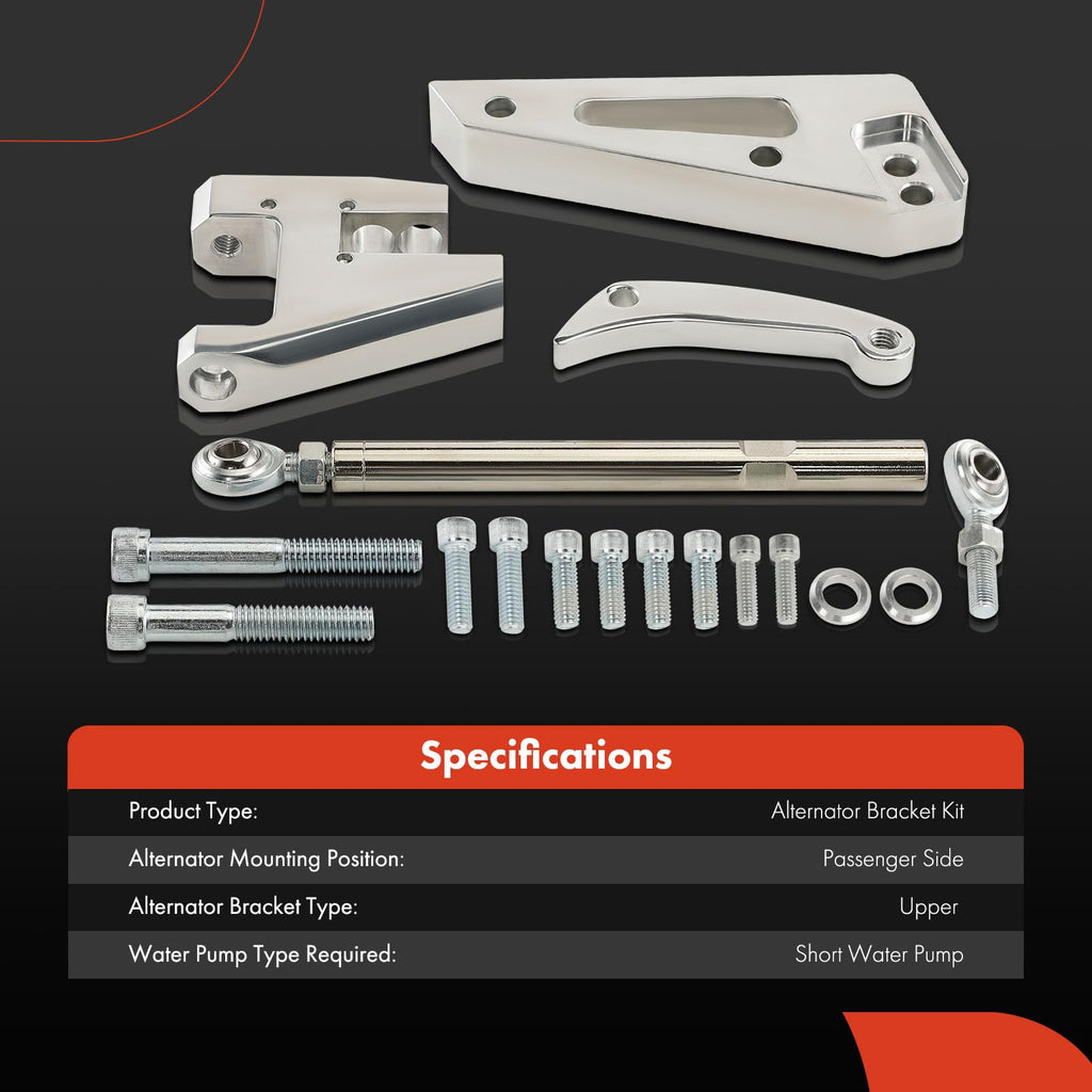 A-Premium Polished Aluminum Alternator Bracket Kit