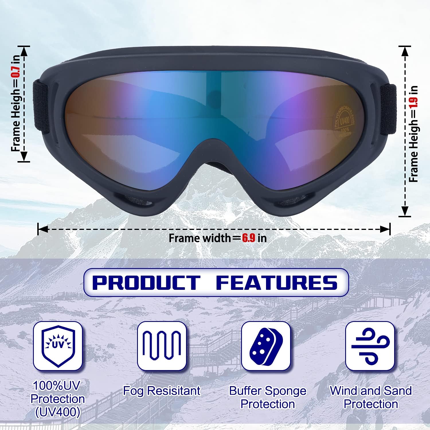 2-Pack Kids Ski Goggles, Snowboard Goggles for Adult Youth Teens Boys & Girls, Winter Snow Sports Goggles