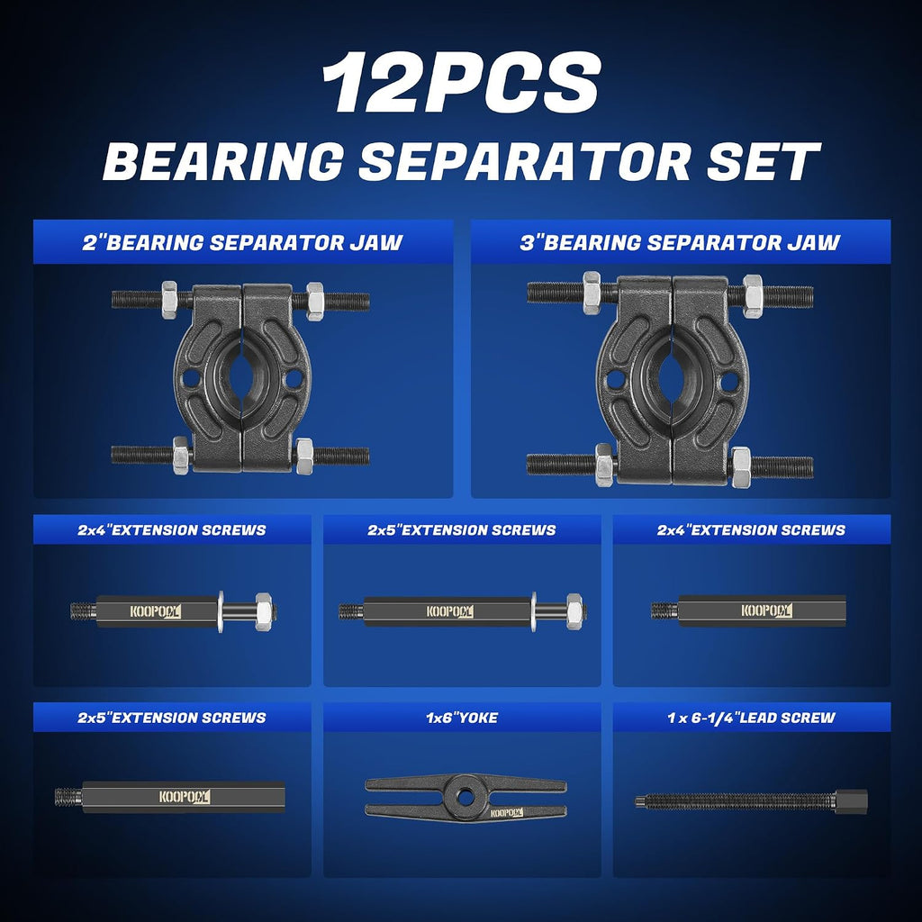 12-Piece Bearing Puller, Wheel Hub Puller Set, Wheel Bearing Removal Tool, Blind Bearing Puller, 5 Ton Capacity