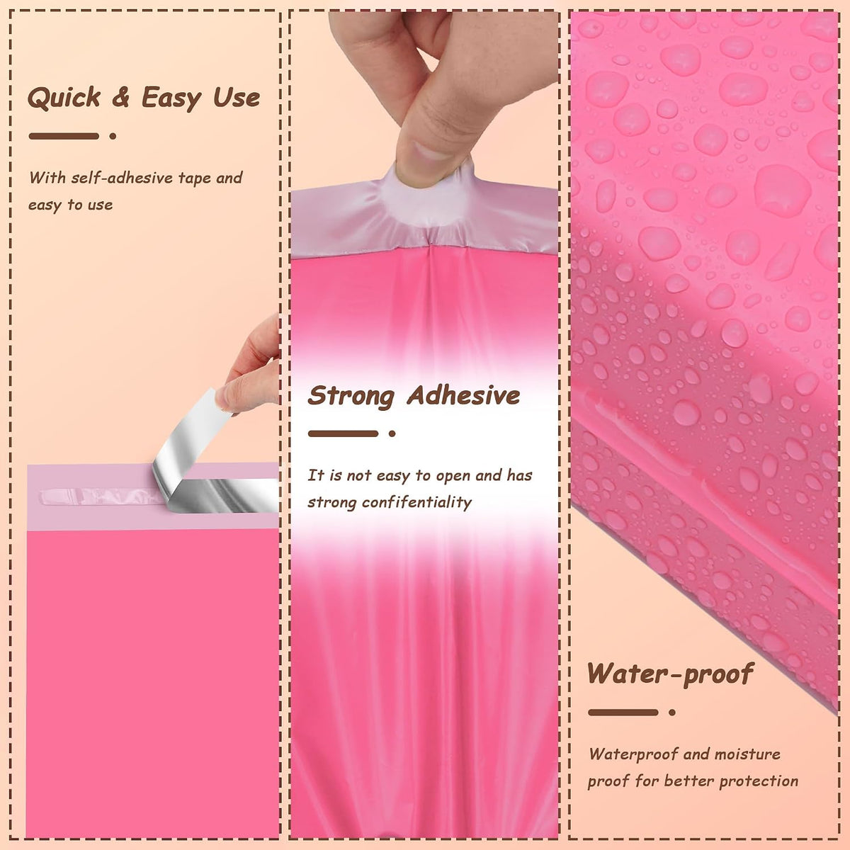 Pink Poly Mailers with Handle, 10x13 Inch 100 Pcs