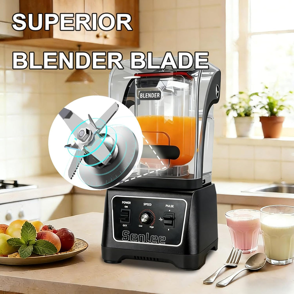 Heavy-Duty 2200W Commercial Blender - 64oz BPA-Free Jar, Quiet Shield