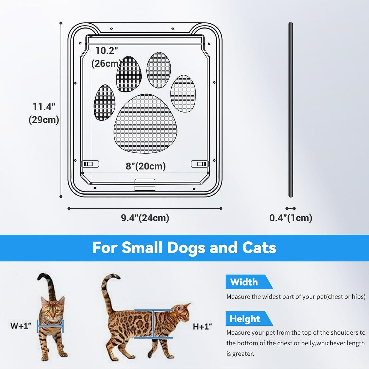 Cat Screen Door, Flap Opening 8 x 10 inches, Cat Door for Porch Screen, Magnetic Self-Closing Small Pet Door for