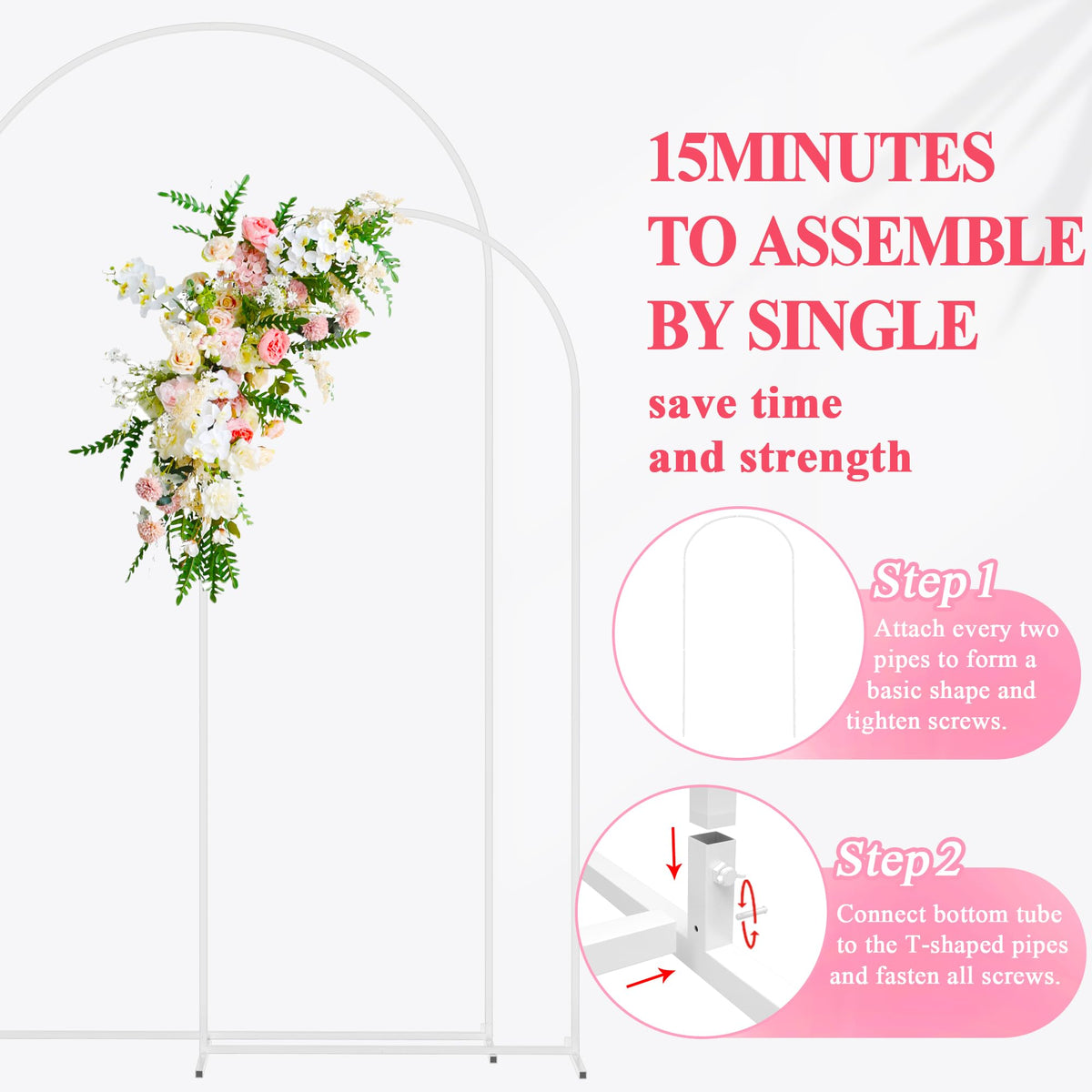 Wedding Arch Backdrop Stand 7.2FT,6FT White Metal Arch Stand Set