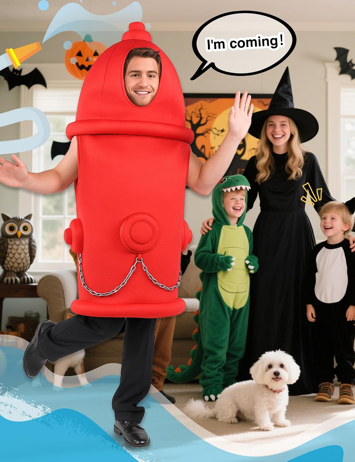 Fire Hydrant Costume Adult Tunic Funny Halloween Party Outfit Men Women | Red pullover onesie for couples DIY fireman