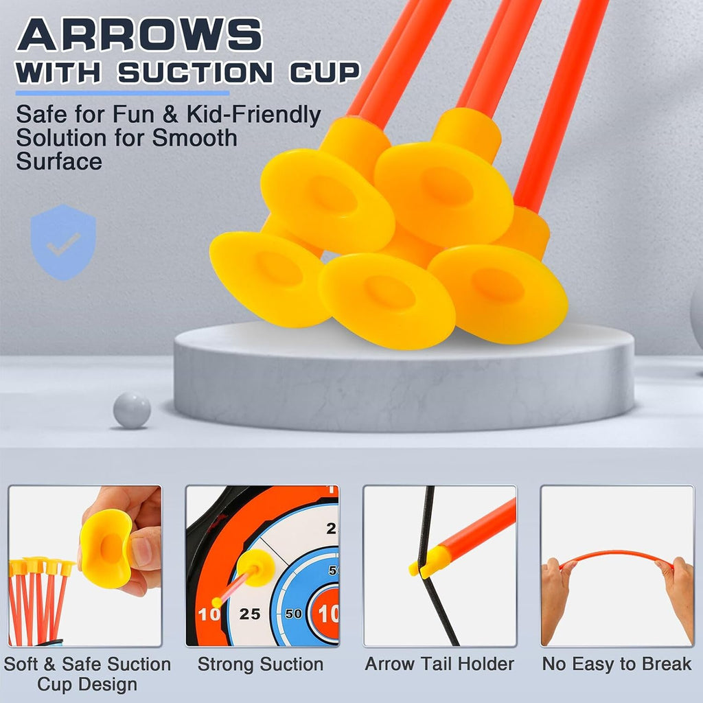 Bow and Arrow Set for Kids LED Light Up Archery Set with 10 Suction Cup Arrows Indoor Outdoor Toys with Standing