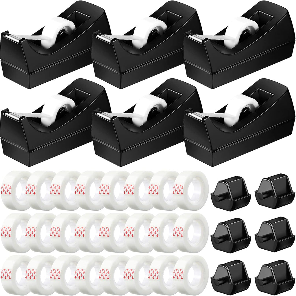 6 Pack Tape Dispenser Desk Bulk with 24 Rolls, Replacement Cores