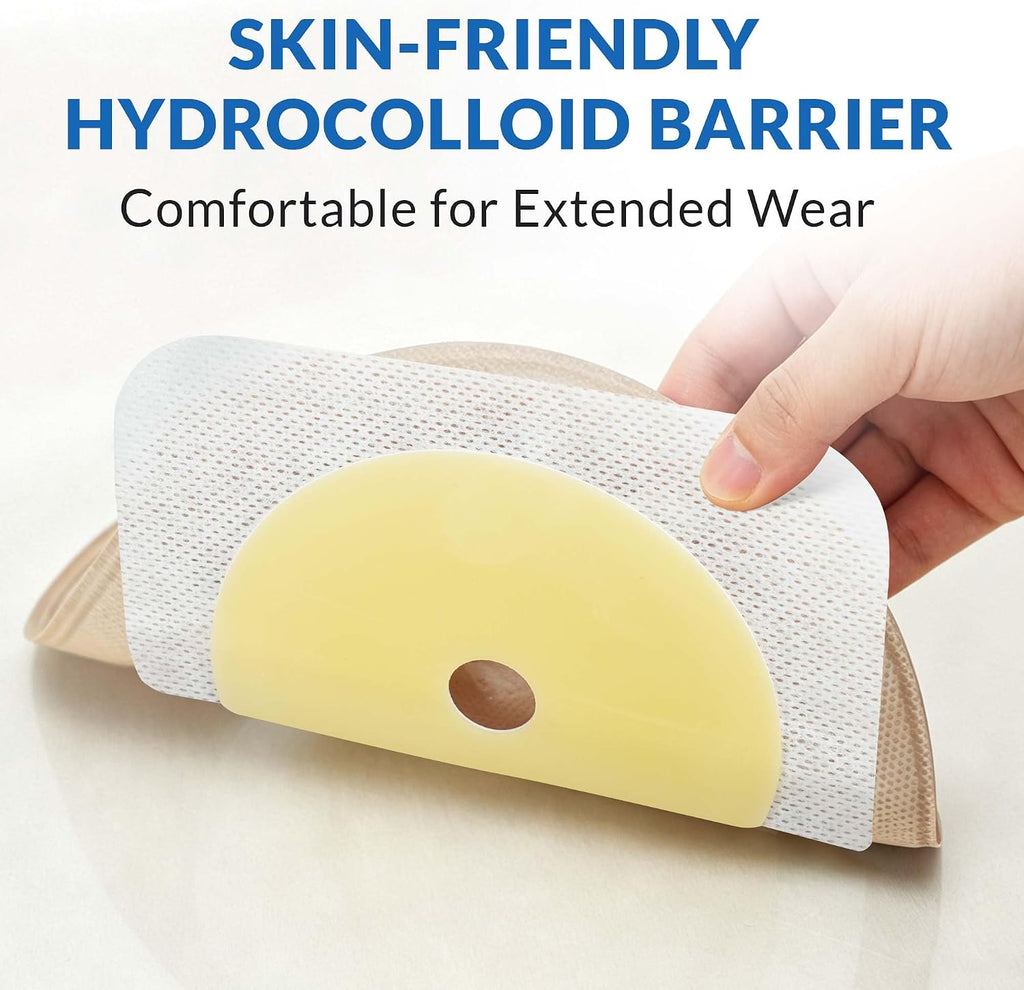 Ostomy Bags Two-Piece, Colostomy Ileostomy Supplies, Hydrocolloid Skin Barrier, Cut-to-Fit 1” to 2 1/4”, Locking Ring