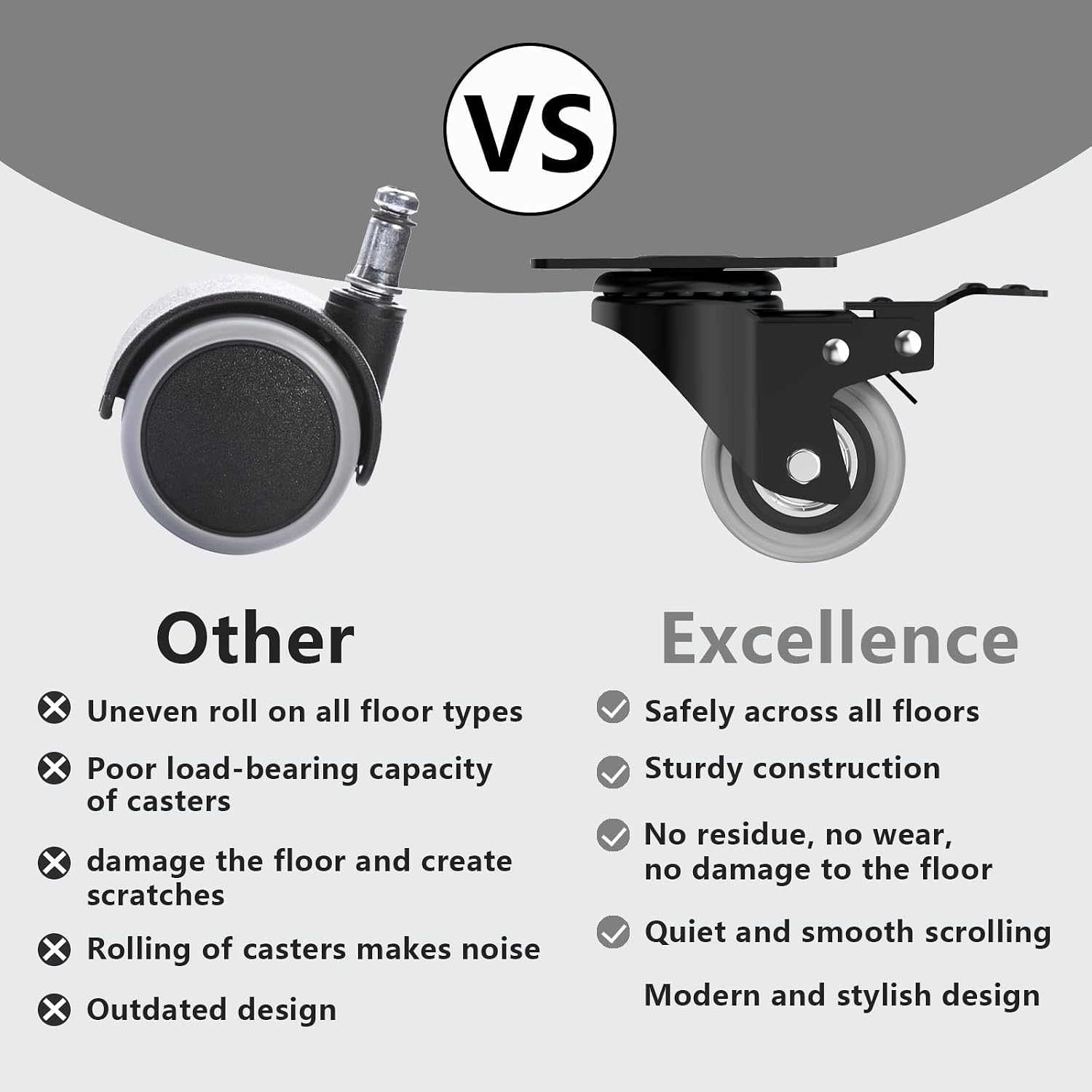 2 Inch Wheel Casters,Set of 4 Heavy-Duty Industrial Caster Wheels with Brake PU No Noise Wheels with Double Locking