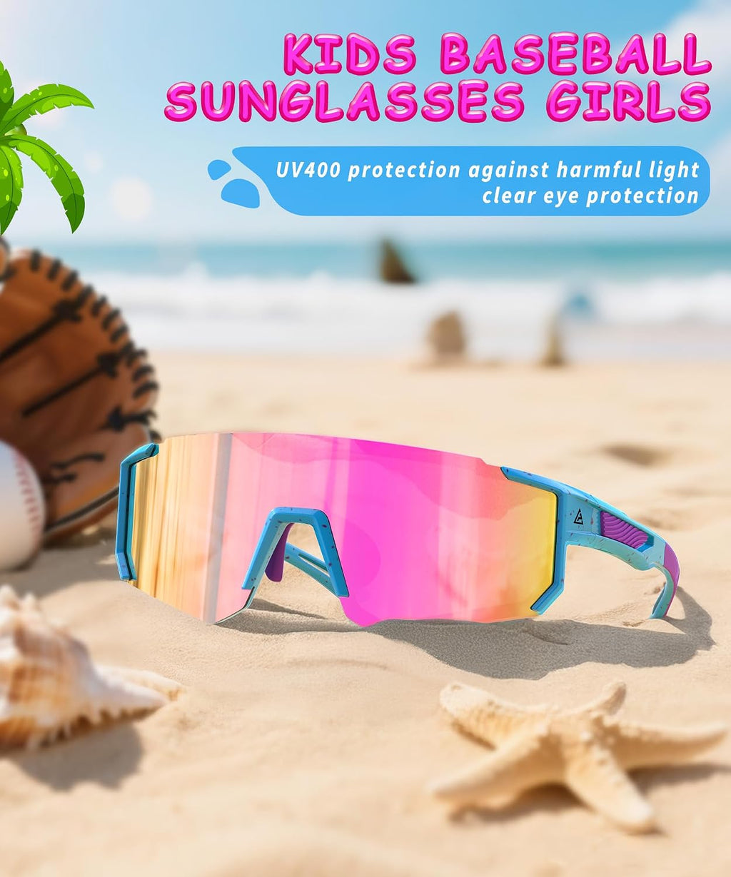 Kids Sunglasses Youth Baseball Softball Sunglasses for Girls Boys Age 4-14 UV Protection Sports Kids 3 Pack