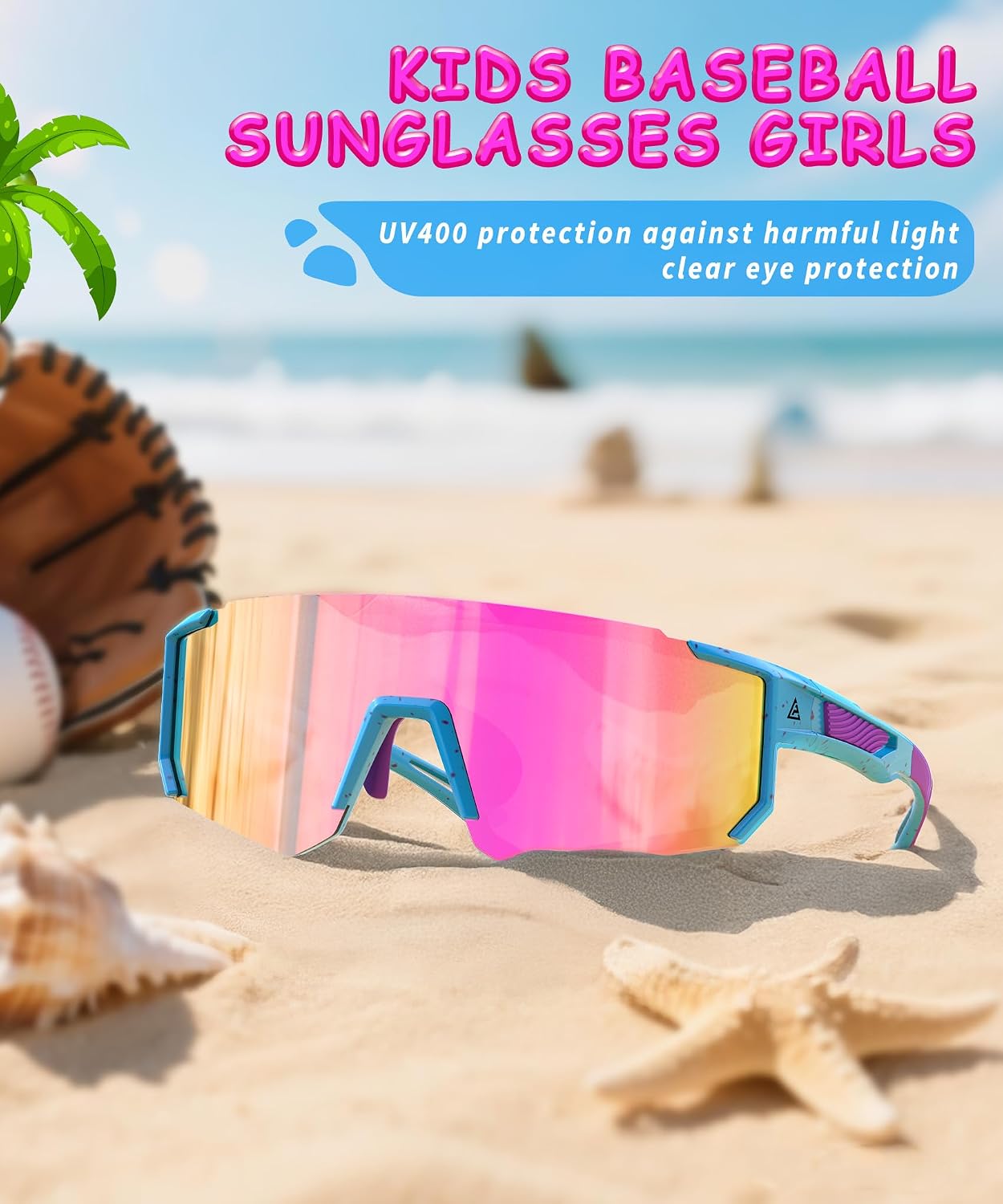 Kids Sunglasses Youth Baseball Softball Sunglasses for Girls Boys Age 4-14 UV Protection Sports Kids 3 Pack