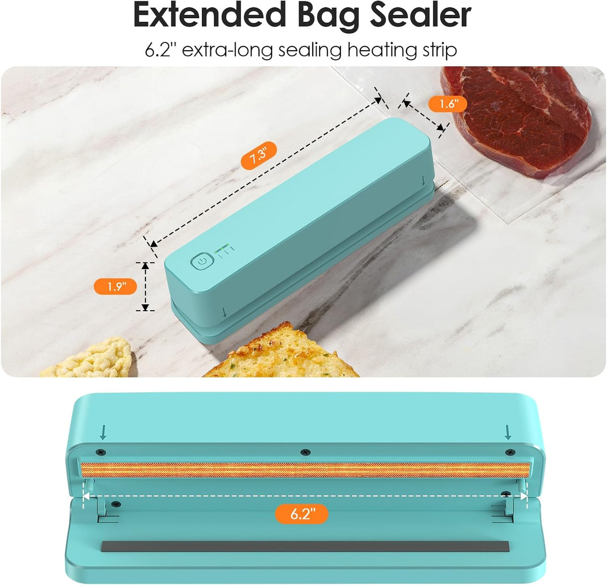 Bag Sealer, 3000mAh Rechargeable Mini Bag Sealer with 6.2" Heating Strip, Heat Seal Portable 3 Adjustable Gears Quick