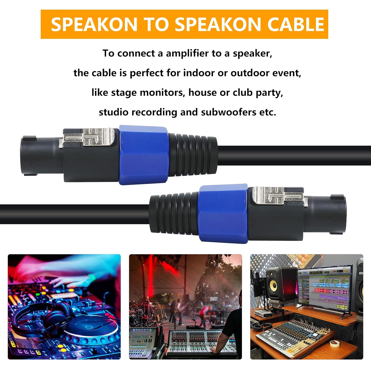 1-Pack 20 Feet Speakon to Speakon Cable - Heavy Duty NL4FC Speak-On Male Cables with Twist Lock for Live Performance