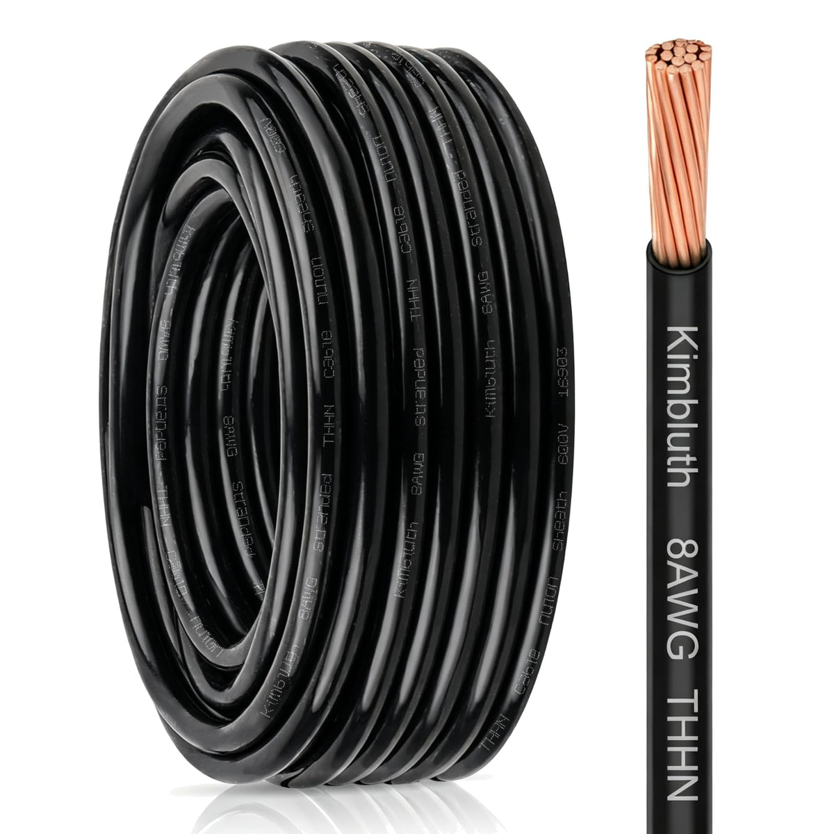 THHN Wire 8 Gauge 200 FT Stranded Copper Wire, Black