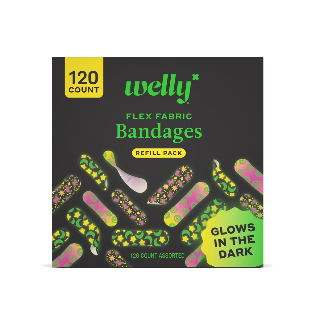 Bandage Glow-in-the-Dark Refill Pack | Adhesive Flexible Fabric Bandages | Assorted Shapes and Patterns for Minor