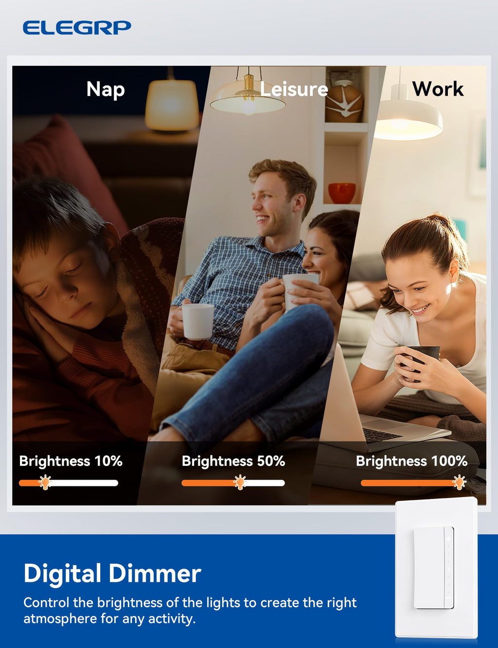 ELEGRP LEDPro Multi-Location Dimmer, EDM25BM Master Dimmer Light Switch for LED, Single Pole/3 Way, 6 Pack, Matte White